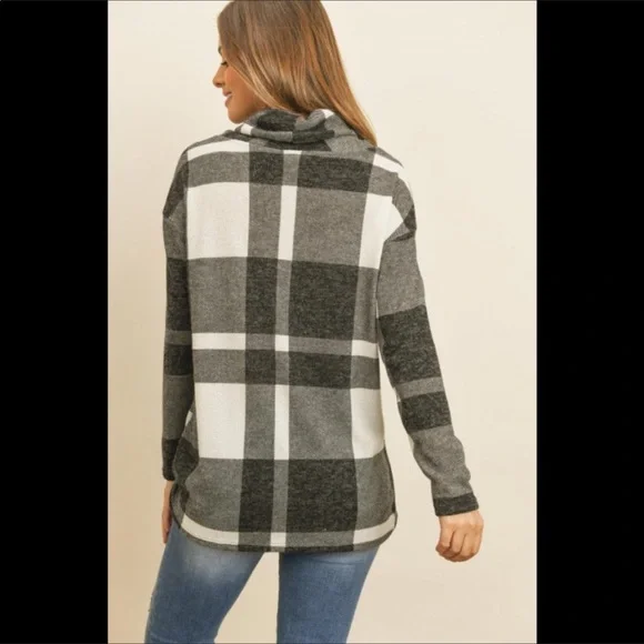 Plaid Cowlneck  Sweater - Picture 3 of 4
